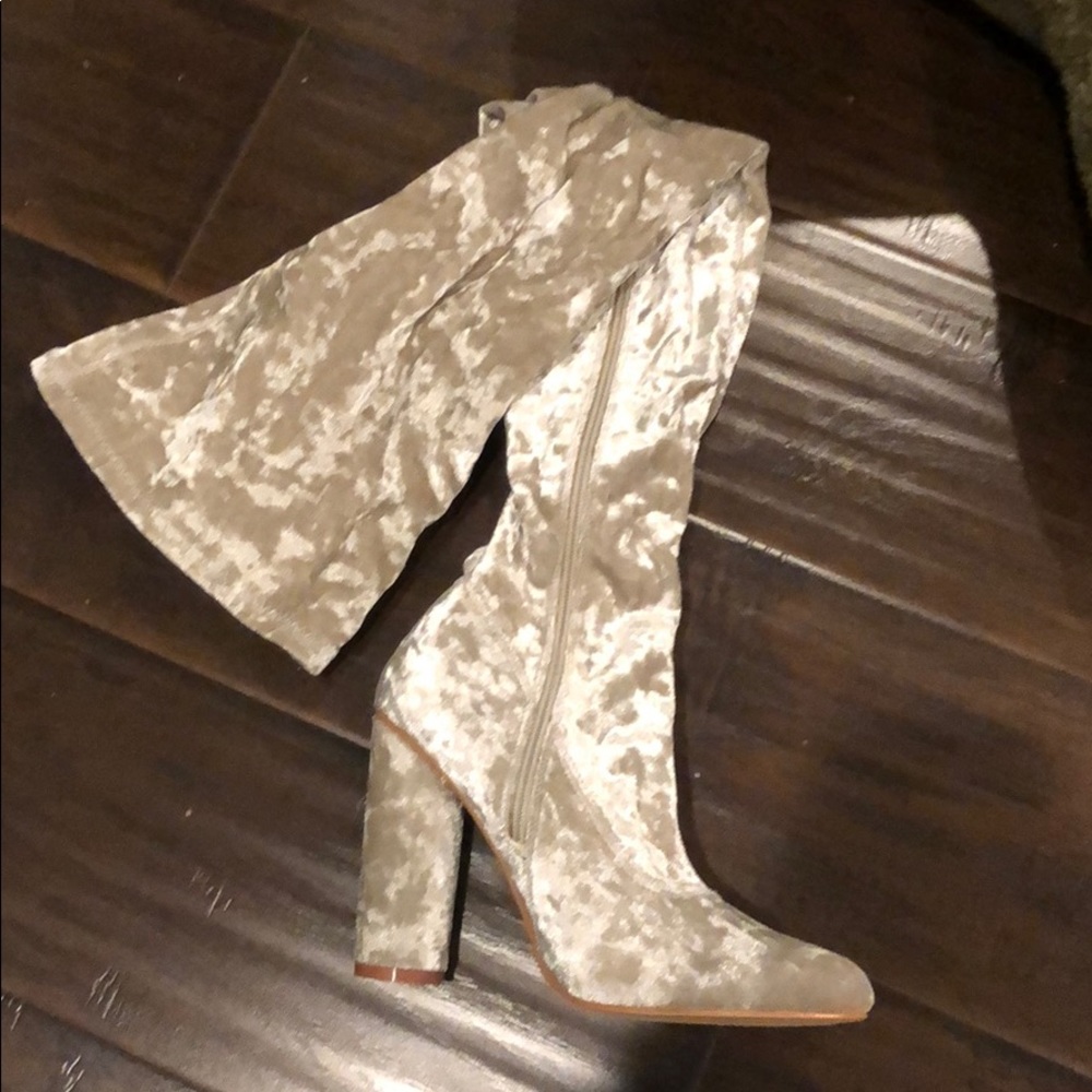 Knee high velvet heels